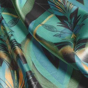 Soltar velvet by Tatie Lou in teal, draped, showing a Deco arch pattern