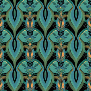Soltar velvet by Tatie Lou in teal, full repeat of a Deco arch pattern