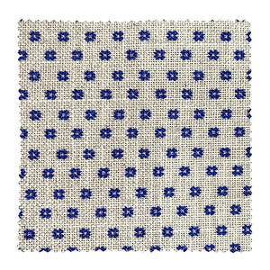Spritz linen by Bethie Tricks in blue and white, full repeat of a small block-print grid