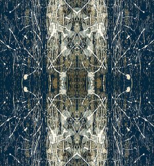 Midnight Stardust grasscloth by Dami and Em Design in blue, flat sample of a mirrored marble design