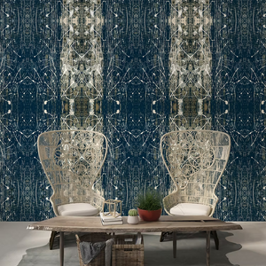 Midnight Stardust grasscloth by Dami and Em Design in blue, full repeat of a mirrored marble design