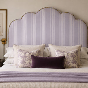 Stripe Weave linen by Dami and Em Design in lilac, woven stripes in a bedroom