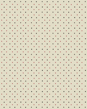Suits You wallpaper by Annika Reed in cream and red, flat sample of tiny card suits