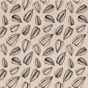 Sunflower Seed fabric by Seed Home Designs in black and beige, full repeat of sunflower seeds