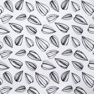 Sunflower Seed fabric by Seed Home Designs in black and white, full repeat of sunflower seeds