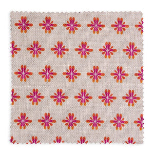Sunrise linen by Bethie Tricks in pink, full repeat of small star motifs