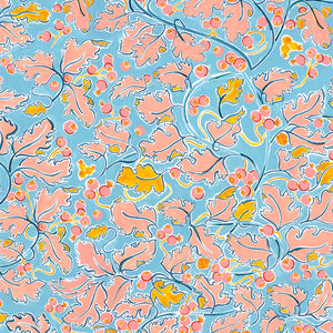 Suzanne linen by Claire de Quénetain in pink and grey, full repeat of a hand-painted floral design