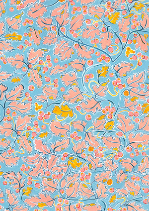 Suzanne linen by Claire de Quénetain in pink and grey, full repeat of a hand-painted floral design