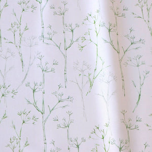 Sweet Herb Fennel linen by Seed Home Designs in pink, draped, showing delicate fennel stems