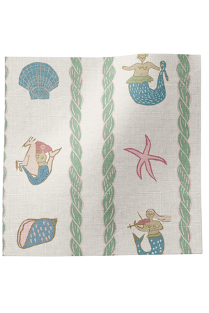 Swim Away with the Mermaids Linen Fabric in Pink and Green