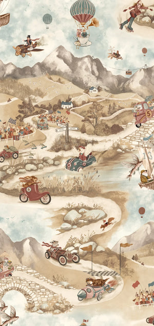 Tally Ho! wallpaper by Brand McKenzie in beige, close-up of a countryside landscape