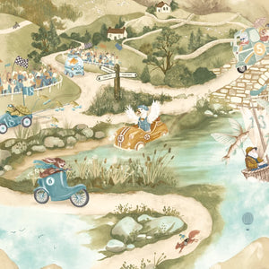 Tally Ho! wallpaper by Brand McKenzie in cream, close-up of a countryside landscape