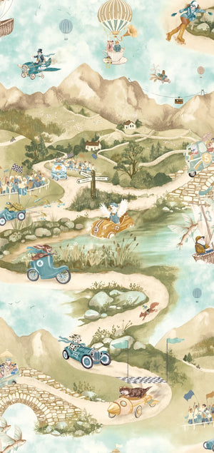 Tally Ho! wallpaper by Brand McKenzie in cream, close-up of a countryside landscape