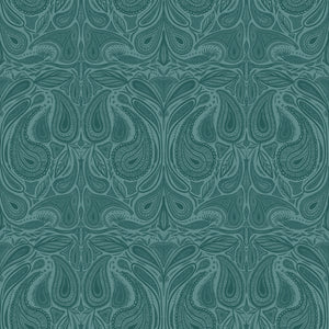 Margaux wallpaper by Tatie Lou in teal, flat sample of marbled swirls