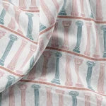 Temple velvet by Annika Reed in pink and blue, draped, showing temple columns