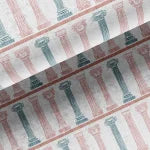 Temple velvet by Annika Reed in pink and blue, in soft folds showing temple columns
