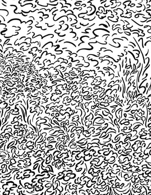 The Arborescence linen by Claire de Quénetain in black, full repeat of intricate line-drawn branches