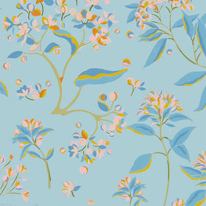 The Last Dance linen by Claire de Quénetain in grey, flat sample of a hand-painted floral design