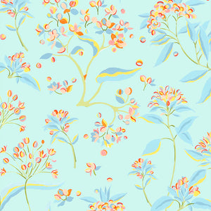 The Last Dance linen by Claire de Quénetain in green, full repeat of a hand-painted floral design