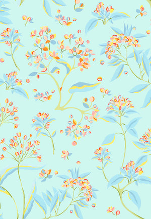 The Last Dance linen by Claire de Quénetain in green, full repeat of a hand-painted floral design