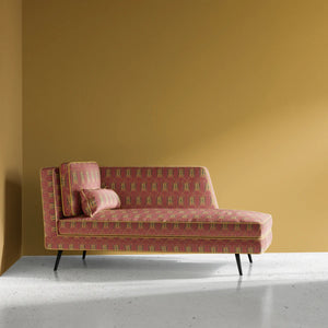 Tibetan Tiger linen by Annika Reed in red and orange, Tibetan tigers in a living room
