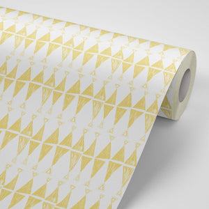 Triangles Are My Favourite Shape wallpaper in Mustard by Annika Reed Studio, wallpaper roll