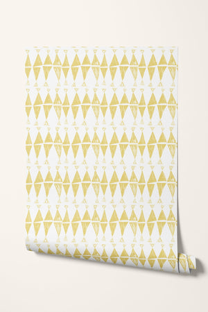 Triangles Are My Favourite Shape wallpaper in Mustard by Annika Reed Studio, wallpaper rolls