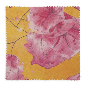 Tropicana linen by Bethie Tricks in pink and yellow, full repeat of large tropical flowers