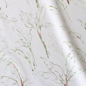 Tropical Paradise fabric by Seed Home Designs in green and beige, in soft folds showing (alternate view)