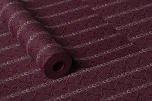 Tulip Medallion wallpaper by Dami and Em Design in aged burgundy, roll showing tulip medallions