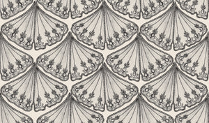 Velour Éventail linen by Dami and Em Design in cream, full repeat of fan shapes