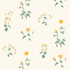 Victoria wallpaper by Claire de Quénetain in cream, full repeat of scattered flowers