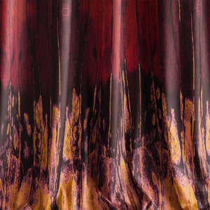 Volcanic Lava velvet by Dami and Em Design in red, molten stripes made into curtains