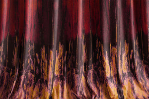 Volcanic Lava velvet by Dami and Em Design in red, molten stripes made into curtains
