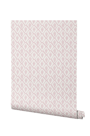 Jaipur wallpaper by Annika Reed in pink, roll showing block-print medallions