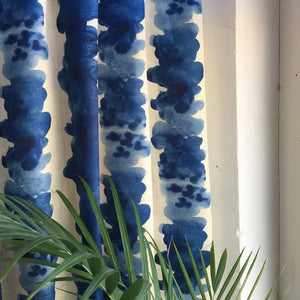 Waves linen by Bethie Tricks in blue, inky waves made into curtains