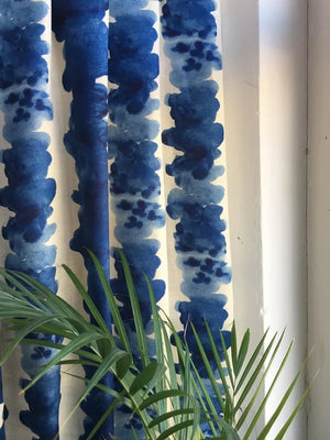 Waves linen by Bethie Tricks in blue, inky waves made into curtains