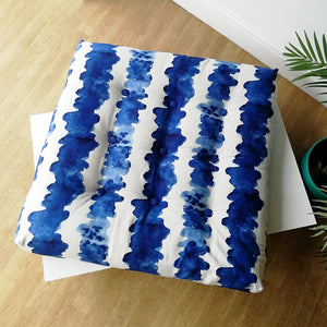 Waves linen by Bethie Tricks in blue, draped, showing inky waves