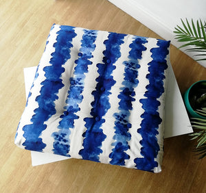 Waves linen by Bethie Tricks in blue, draped, showing inky waves