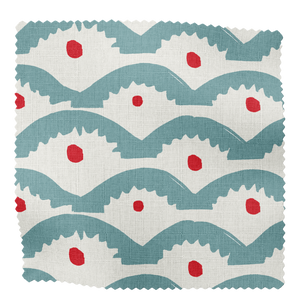 Wiggly Squiggly Linen Fabric in Blue and Red