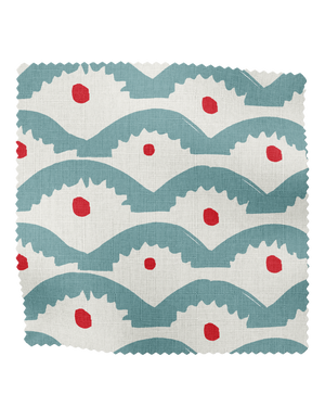 Wiggly Squiggly Linen Fabric in Blue and Red