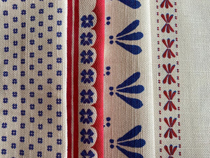 Wild linen by Bethie Tricks in pink, detail of block-print leaf sprigs