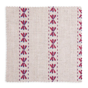 Wild linen by Bethie Tricks in pink, full repeat of block-print leaf sprigs