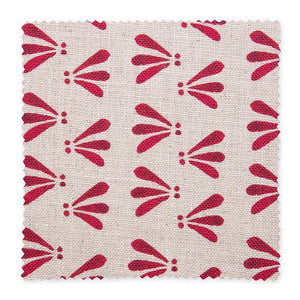 Wild linen by Bethie Tricks in pink, pattern sample of block-print leaf sprigs