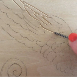 Winged Lion linen by Annika Reed, the artist's artwork in progress showing winged lions