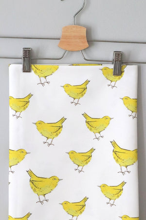 Yellow Bird fabric by Seed Home Designs in yellow and white, pattern sample of little yellow birds