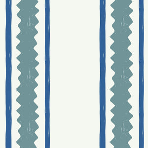 Zig and Zag wallpaper by Annika Reed in blue, pattern sample of zigzag stripes