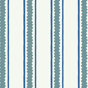 Zig and Zag wallpaper by Annika Reed in blue, flat sample of zigzag stripes